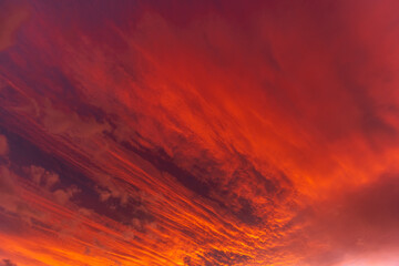 Huge orange cloud in the sky at sunset.