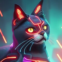 very beautiful highly detailed cyberpunk art illustration Cat Generative AI