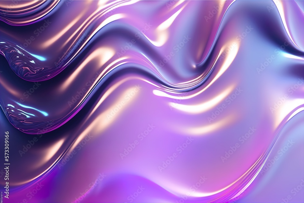 Wall mural abstract wavy liquid background in purple colors. glosy fluid flow with curved waves. foil vibrant c