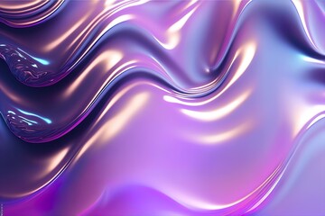 Fototapeta premium Abstract wavy liquid background in purple colors. Glosy fluid flow with curved waves. Foil vibrant color liquid surface.
