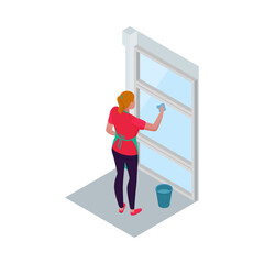 Cleaning Window Isometric Composition