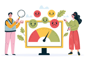 Emotion conversation sentiment feedback analysis test concept. Graphic design vector illustration