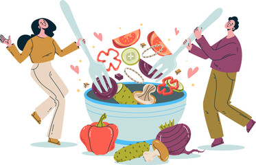 Vegetarian salad diet recipe vegan food abstract concept. Graphic design vector illustration