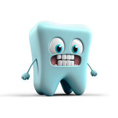 Cute Cartoon Fearful Tooth Character isolated on white background, Generative AI