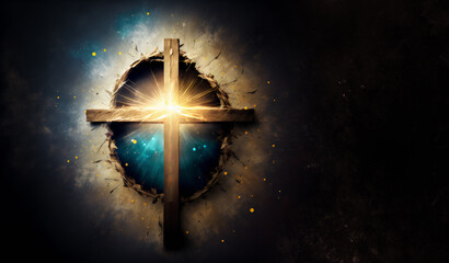 Easter concept, The Cross symbol of christian and Jesus Christ with copy space, Generative AI - 573311956