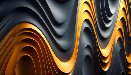 Abstract graphic vinyl geometric background in form of gray golden sinuous waves, Generative AI - 573311978