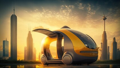 Fototapeta na wymiar Futuristic concept car in the city, generative ai