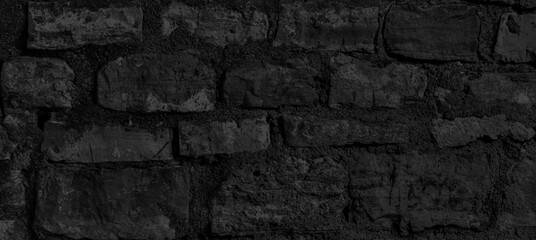 Dark banner of vintage brick wall texture. Old brick wall banner close-up