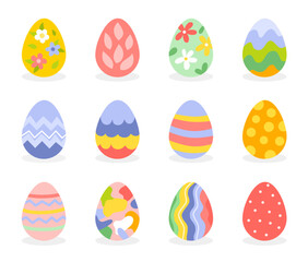 Set of Easter eggs in flat design in spring colors.