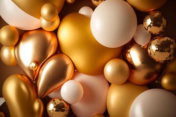 Balloons gold color background. Generative AI