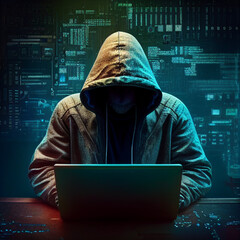 hacker attack, a man in a hood without a face, information protection, surrounded by computers. created using Generative All Technology