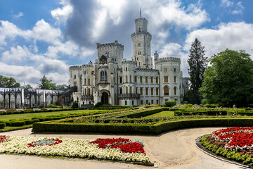 Czech castle Hluboka nad Vltavou, medieval building with beautiful park