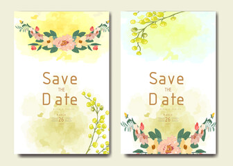 Invitation Card with beautiful blooming floral watercolor background. Elegant wedding card with beautiful floral vector. Beautiful hand drawing Wedding invitation design pink rose invitation template.