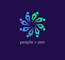 Fototapeta na wymiar Spinning Pen men modern logo. Unique color transitions. Pen loop logo template. vector.
