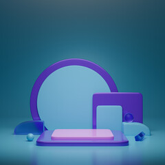 Realistic pink purple and blue 3d cylinder podium with  decoration,Pedestal or platform for products. 3D illustration.