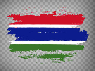 Flag of  The Gambia brush stroke background.  Flag Republic of The Gambia on transparent background for your design, app, UI.  Stock vector. EPS10.