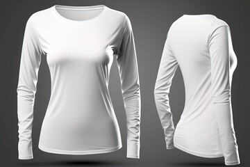 Blank Long sleeve T shirt for women template, white color with dark background