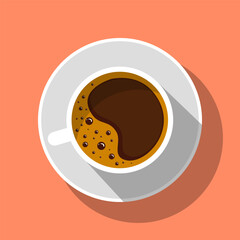Brown Coffee Cup On Plate Shadow Style Vector Illustration