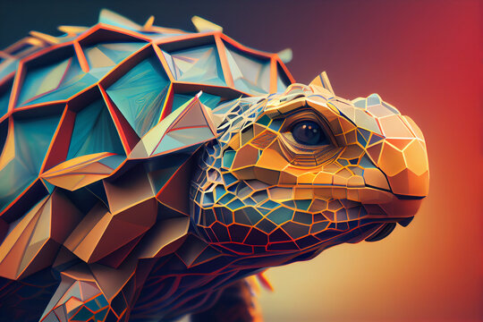 Beautiful abstract surreal geometric tortoise concept, contemporary colors and mood social background