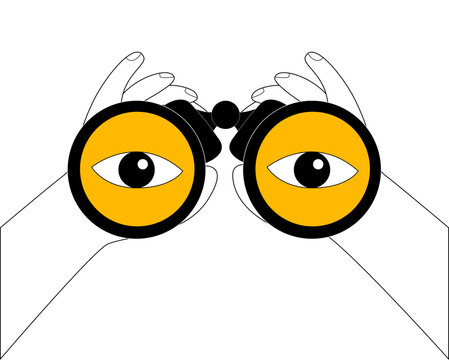 Hands Holding Binoculars. Funny Vector Icon For Design And Animation On Theme Of Search And Strategy.