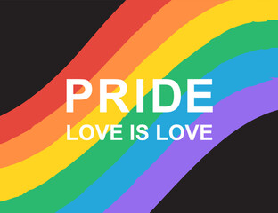 Gay Pride banner. Love is love. Painted rainbow spectrum flag