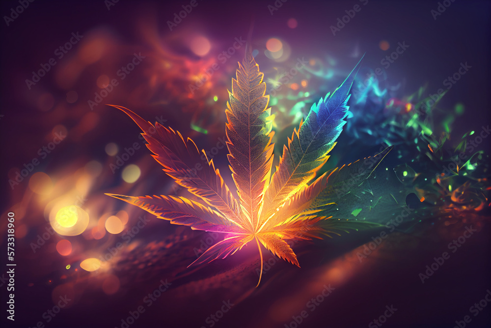 Aufkleber beautiful abstract illustrations cannabis leaf with lights on a bright bokeh background