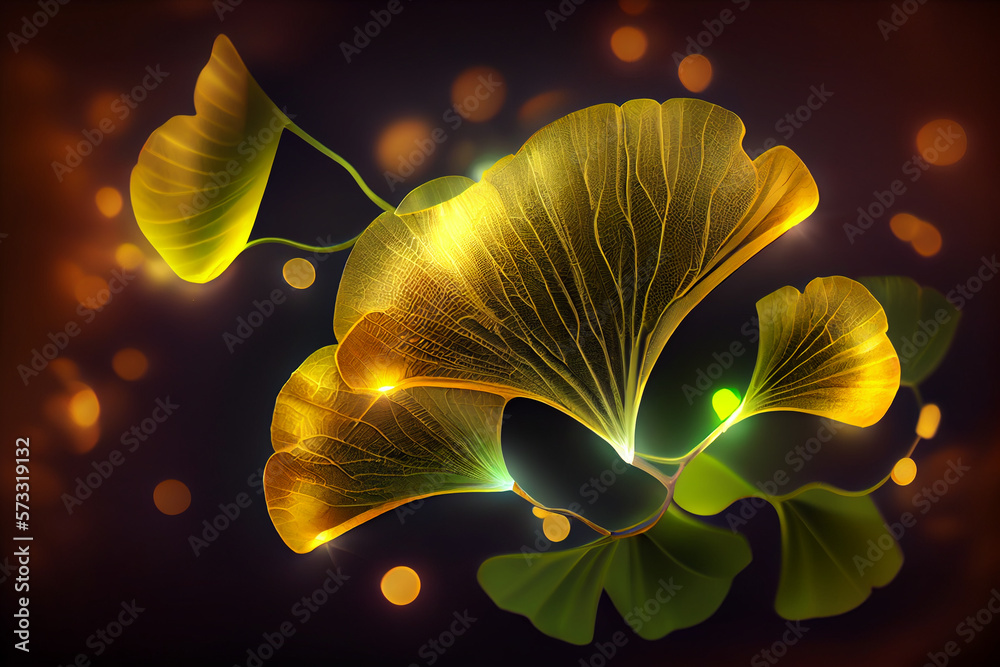 Aufkleber beautiful abstract illustrations ginkgo biloba leaf with lights on a bright bokeh background