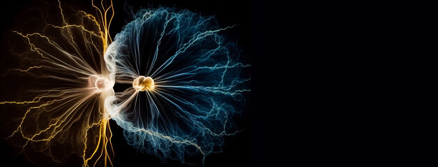 Illustration of Abstract Blue Lightning on Black Background. Blitz Lightning Thunder Light Sparks Storm Flash Thunderstorm. Power Energy Generative AI