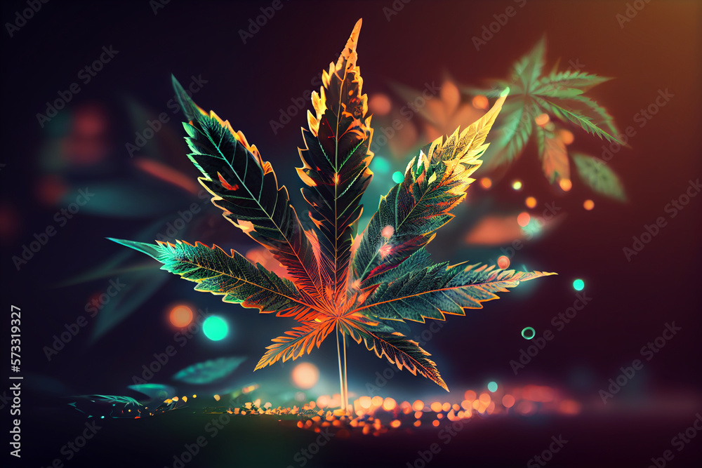Aufkleber beautiful abstract illustrations cannabis leaf with lights on a bright bokeh background