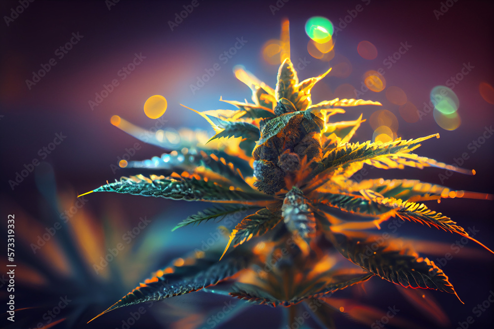 Aufkleber beautiful abstract illustrations cannabis leaf with lights on a bright bokeh background