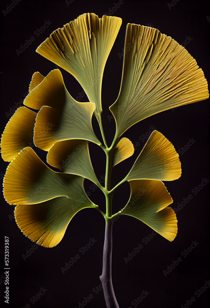 Poster beautiful abstract illustrations ginkgo biloba leaf with lights on a bright bokeh background