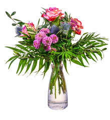 Isolated flower arrangement in a glass vase - 573319372