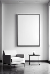 Blank frame on a wall in a modern minimalist living room. generative AI
