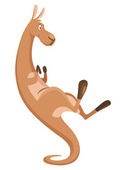 Kangaroo character posing. Adult kangaroo with pouch standing. flat cartoon animal of australian fauna and wildlife, isolated on white background