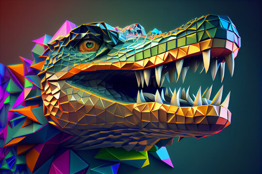 Beautiful abstract surreal geometric alligator concept, contemporary colors and mood social background