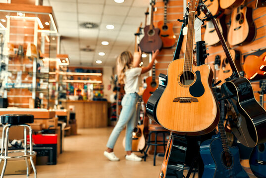In a musical instrument store - Powered by Adobe