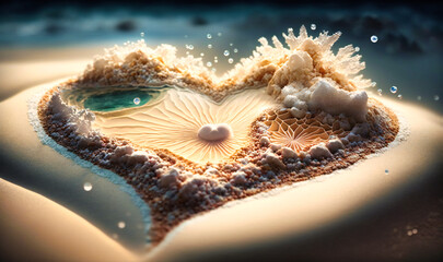 The pristine, ivory sand beach sparkles with the radiance of two heart-shaped