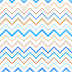 Seamless pattern with watercolor brown, sand, blue zigzags. Texture for wallpaper, paper, textile.