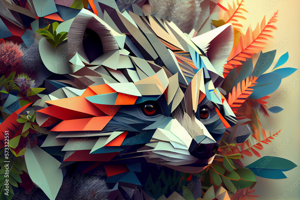 Poster beautiful abstract raccoon background. generative ai technology.