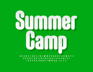 Vector trendy Emblem Summer Camp. Sticker Style Font. Bright creative Alphabet Letters, Numbers and Symbols set