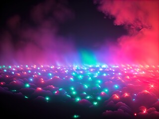 Colorful background with lights, bokeh and fog. 