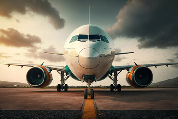 Fototapeta na wymiar Front View Of Plane At Airport. Generative Ai.
