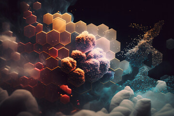 hexagons nebula in space wallpaper, generative ai