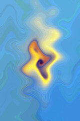 Abstract blue texture background and fantasy yellow rhombus, psychedelic design with beautiful flowing lines. Dynamic natural forms.