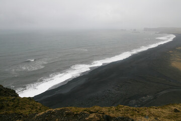 Iceland Ocean Beach With Black Sand