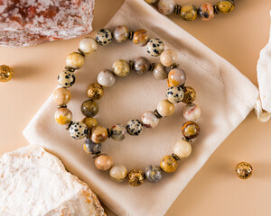 a bracelet made of lace agate and jasper, an agate stone with patterns, a soothing mineral, Jasper...