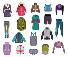 Sportswear and Seasonal Warm Outwear for Woman Big Vector Set