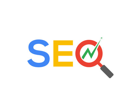 SEO search engine logo with magnifying glass and arrow
