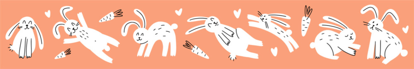 Vector collection of Easter bunnies hand-drawn in doodle style