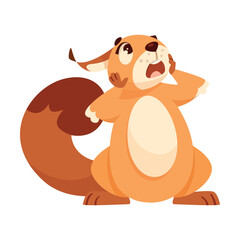 Funny Squirrel with Bushy Tail Scared Shouting Expressing Emotion Vector Illustration